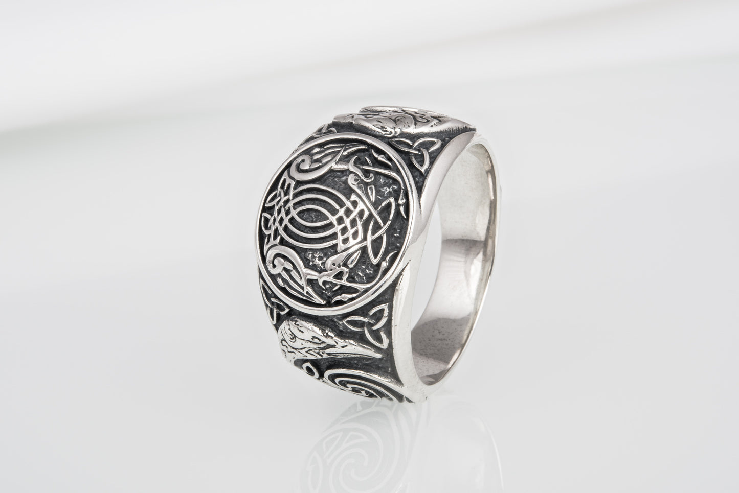vkngjewelry Ring Handcrafted Hugin Munin Ancient Ravens Side Sterling Silver Ring