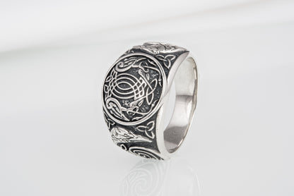 vkngjewelry Ring Handcrafted Hugin Munin Ancient Ravens Side Sterling Silver Ring