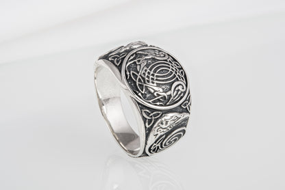 vkngjewelry Ring Handcrafted Hugin Munin Ancient Ravens Side Sterling Silver Ring