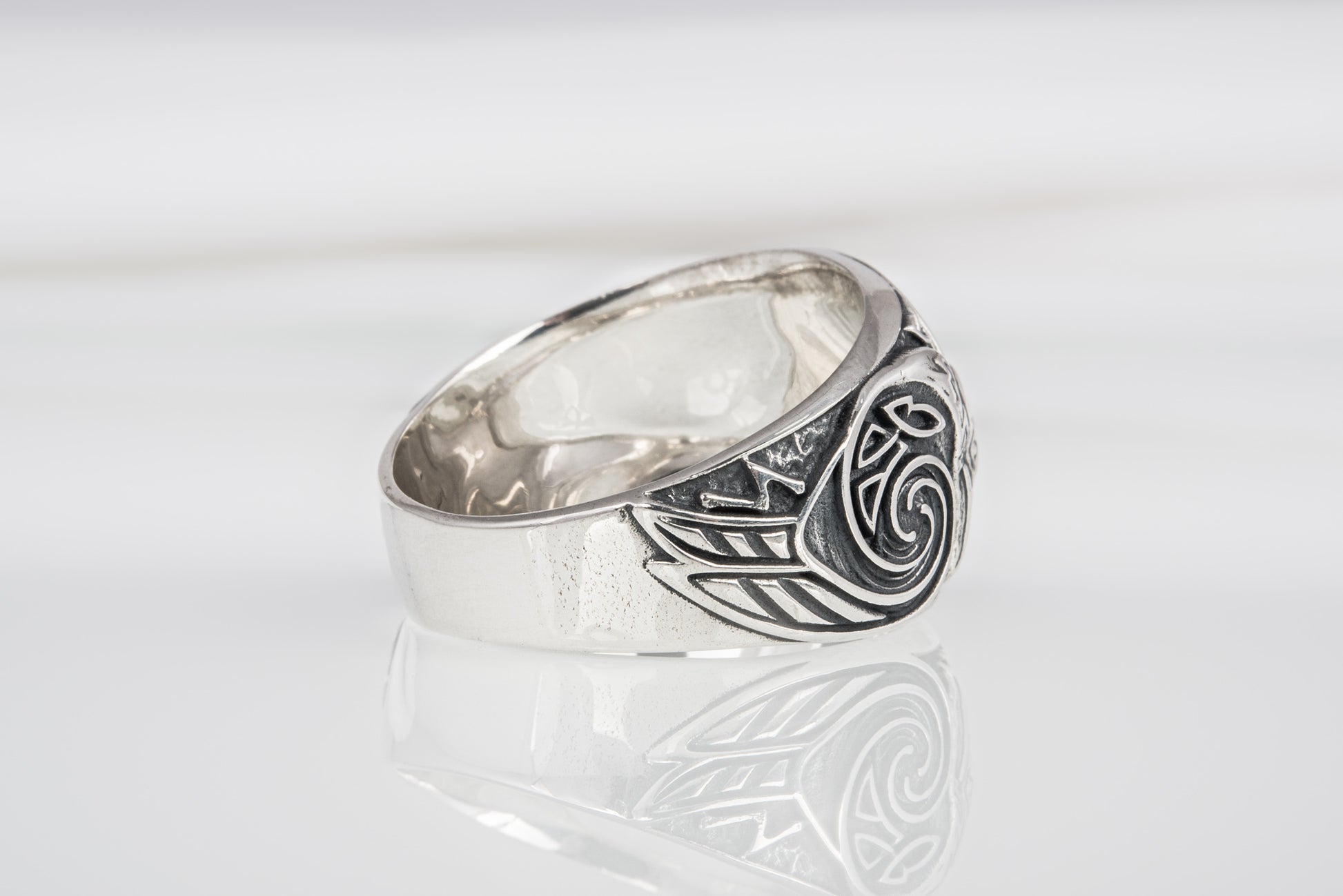 vkngjewelry Ring Handcrafted Hugin Munin Ancient Ravens Side Sterling Silver Ring