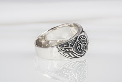 vkngjewelry Ring Handcrafted Hugin Munin Ancient Ravens Side Sterling Silver Ring