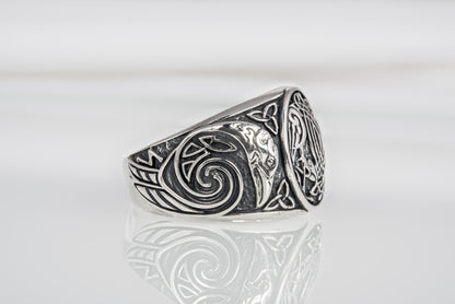 vkngjewelry Ring Handcrafted Hugin Munin Ancient Ravens Side Sterling Silver Ring