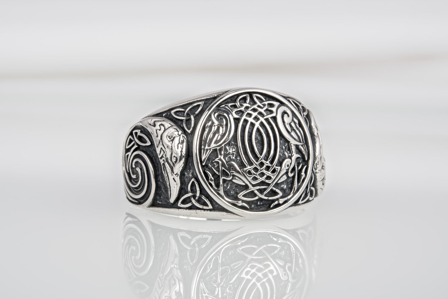 vkngjewelry Ring Handcrafted Hugin Munin Ancient Ravens Side Sterling Silver Ring