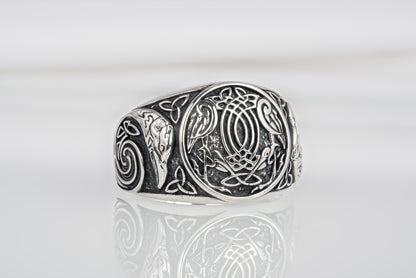 vkngjewelry Ring Handcrafted Hugin Munin Ancient Ravens Side Sterling Silver Ring