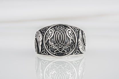 vkngjewelry Ring Handcrafted Hugin Munin Ancient Ravens Side Sterling Silver Ring