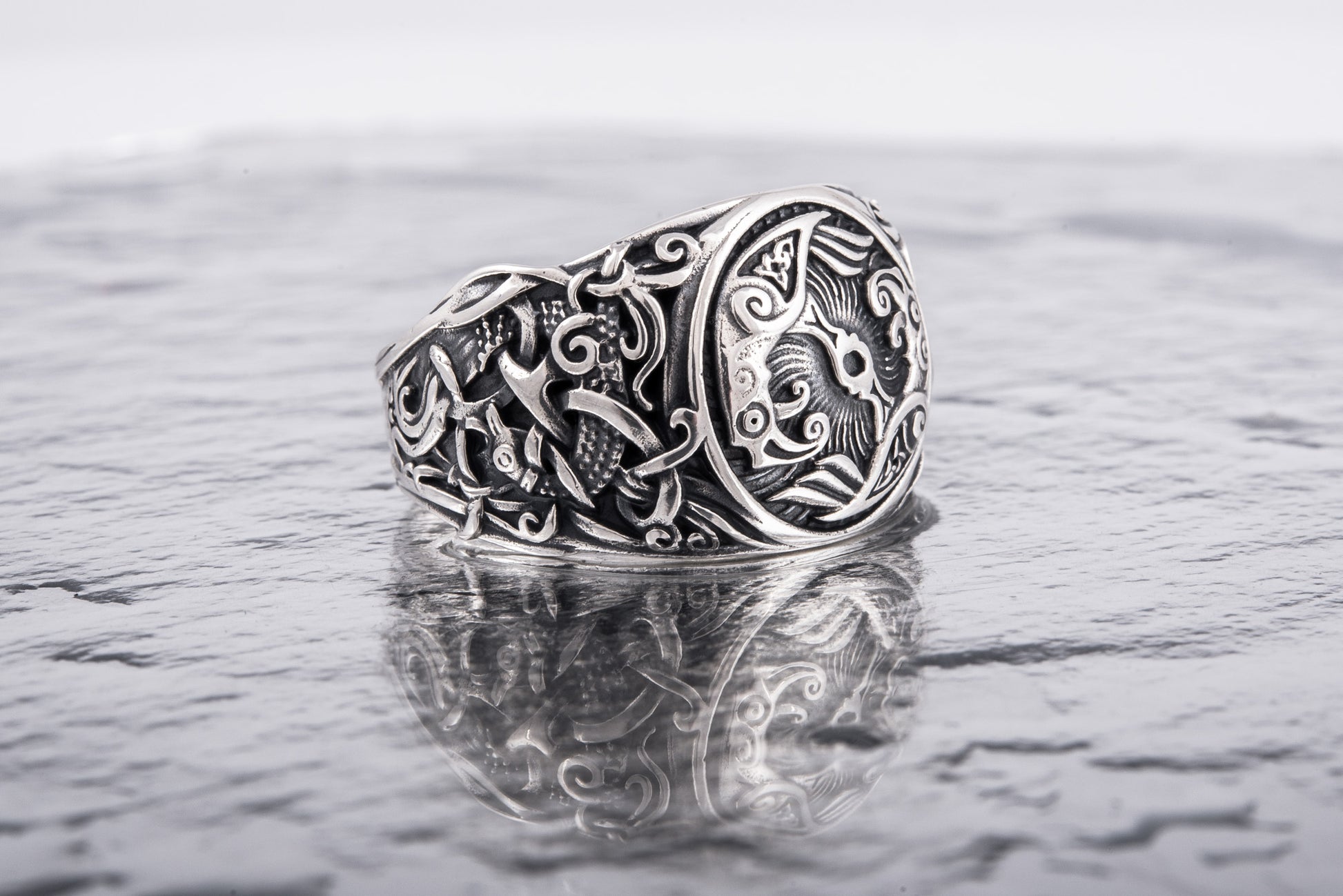 vkngjewelry Ring Handcrafted Hugin Munin Mammen Style Sterling Silver
