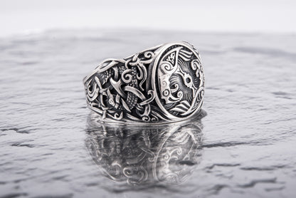 vkngjewelry Ring Handcrafted Hugin Munin Mammen Style Sterling Silver
