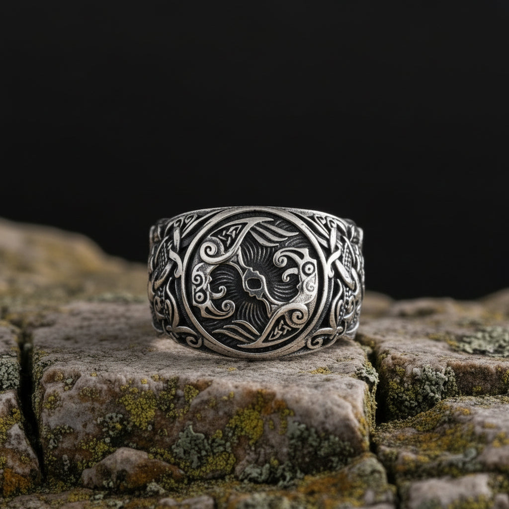 vkngjewelry Ring Handcrafted Hugin Munin Mammen Style Sterling Silver