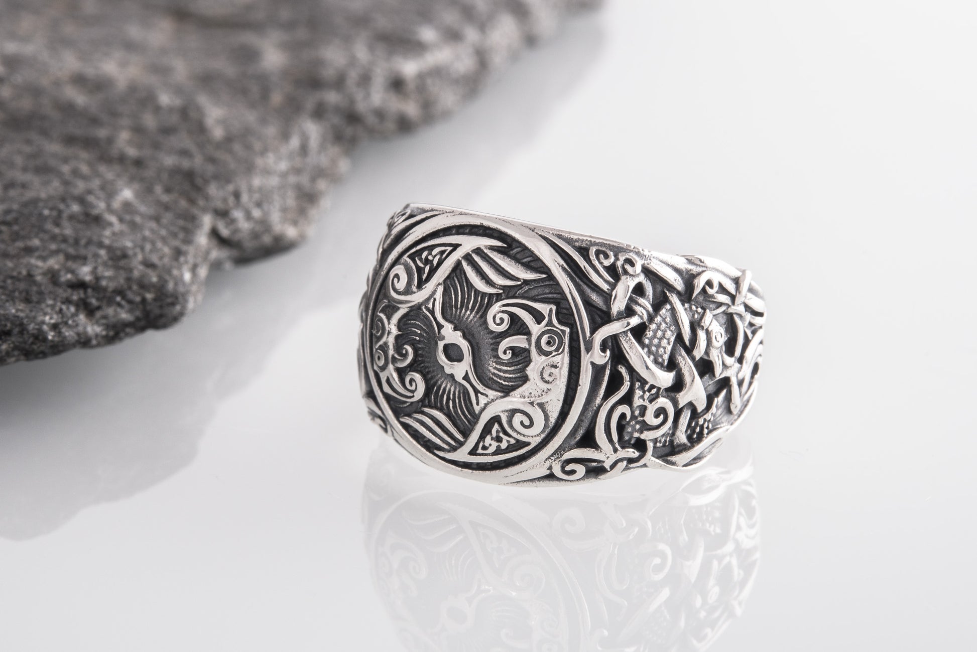 vkngjewelry Ring Handcrafted Hugin Munin Mammen Style Sterling Silver