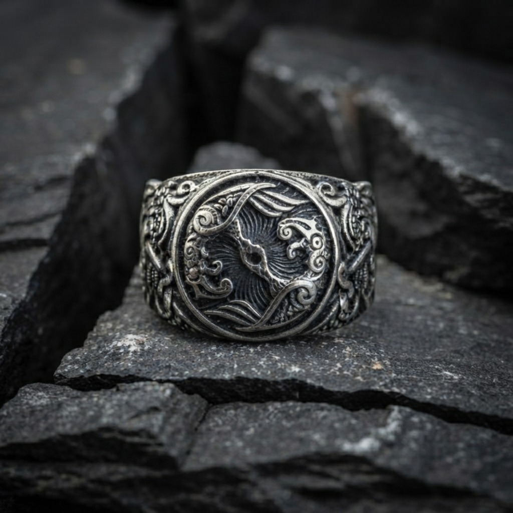 vkngjewelry Ring Handcrafted Hugin Munin Urnes Style Sterling Silver