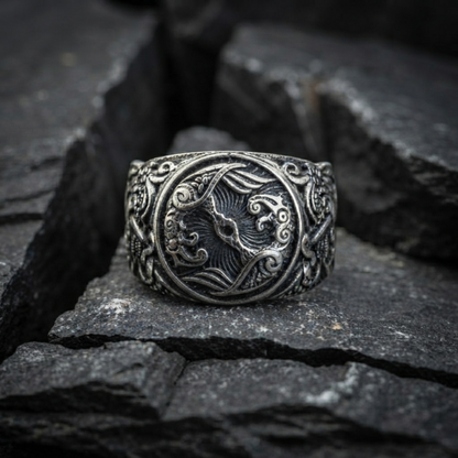 vkngjewelry Ring Handcrafted Hugin Munin Urnes Style Sterling Silver
