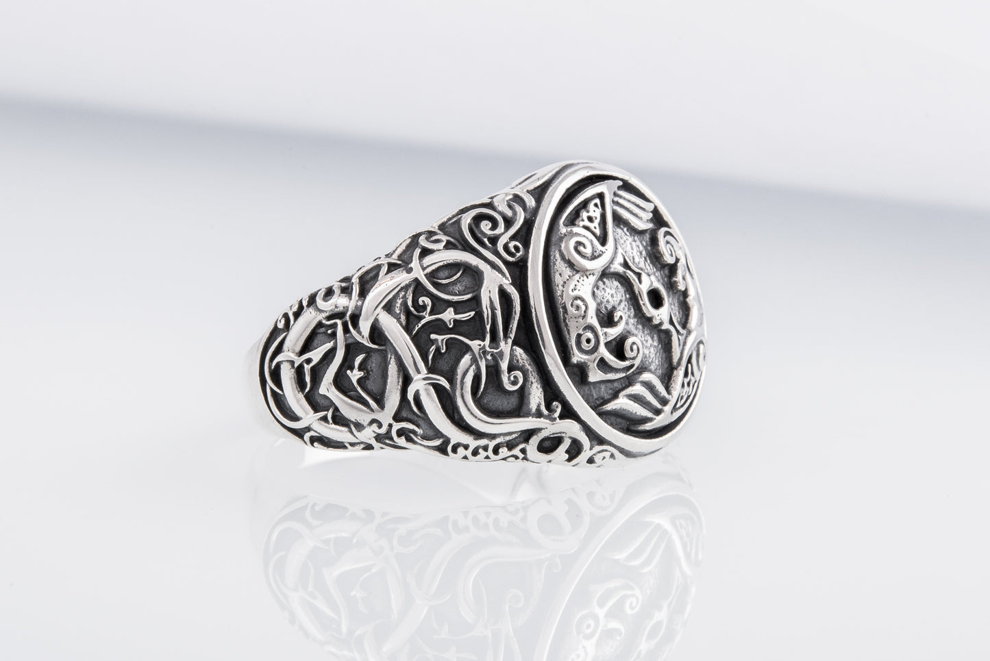 vkngjewelry Ring Handcrafted Hugin Munin Urnes Style Sterling Silver
