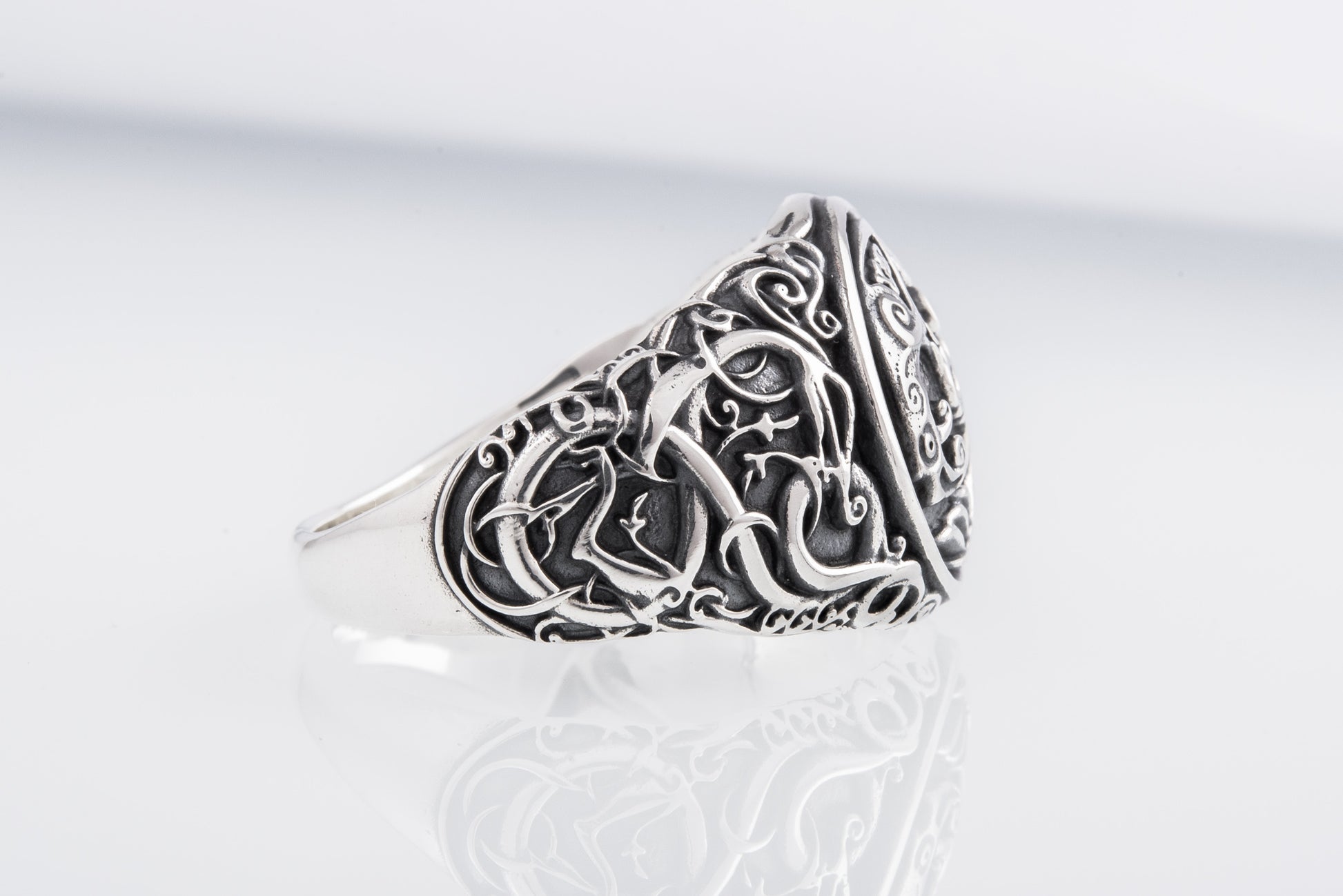 vkngjewelry Ring Handcrafted Hugin Munin Urnes Style Sterling Silver