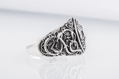 vkngjewelry Ring Handcrafted Hugin Munin Urnes Style Sterling Silver