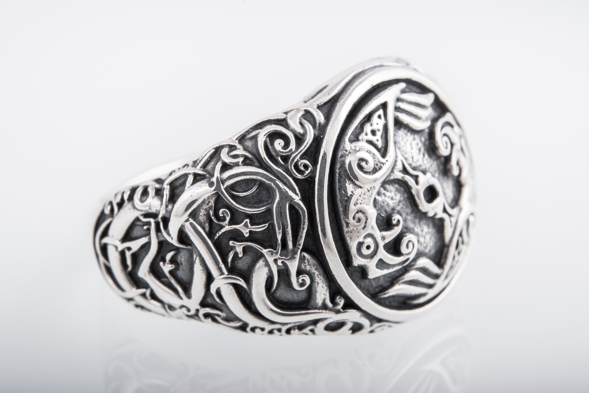 vkngjewelry Ring Handcrafted Hugin Munin Urnes Style Sterling Silver