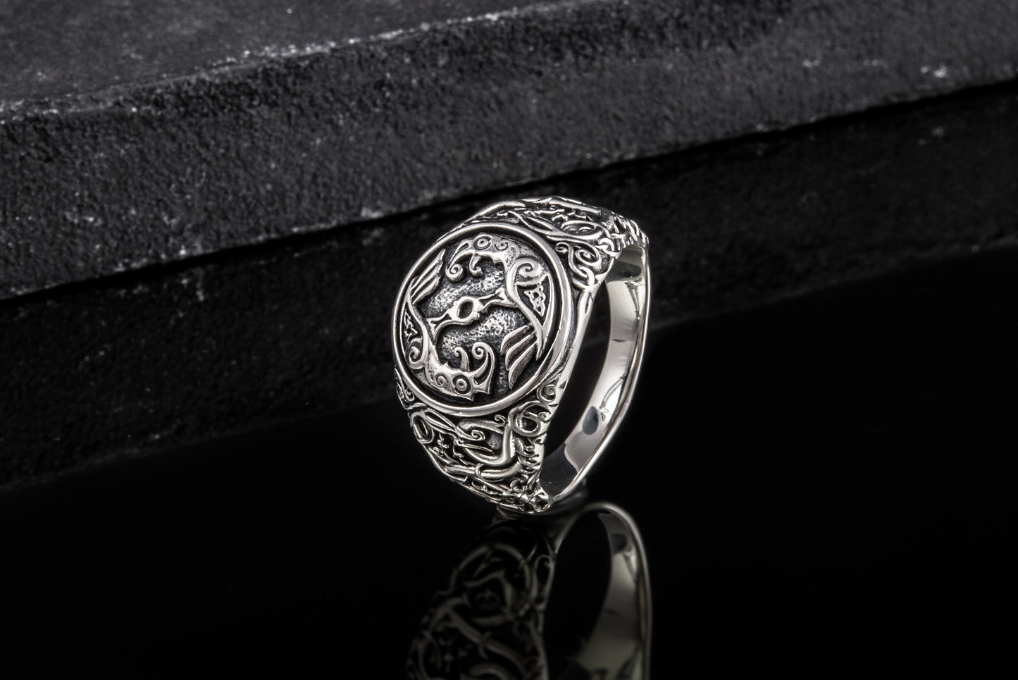 vkngjewelry Ring Handcrafted Hugin Munin Urnes Style Sterling Silver