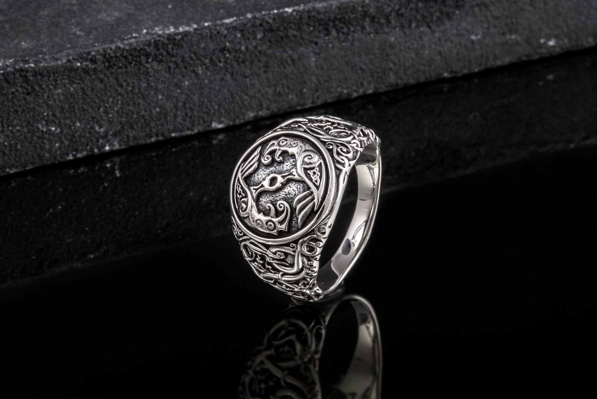 vkngjewelry Ring Handcrafted Hugin Munin Urnes Style Sterling Silver