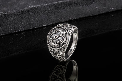 vkngjewelry Ring Handcrafted Hugin Munin Urnes Style Sterling Silver