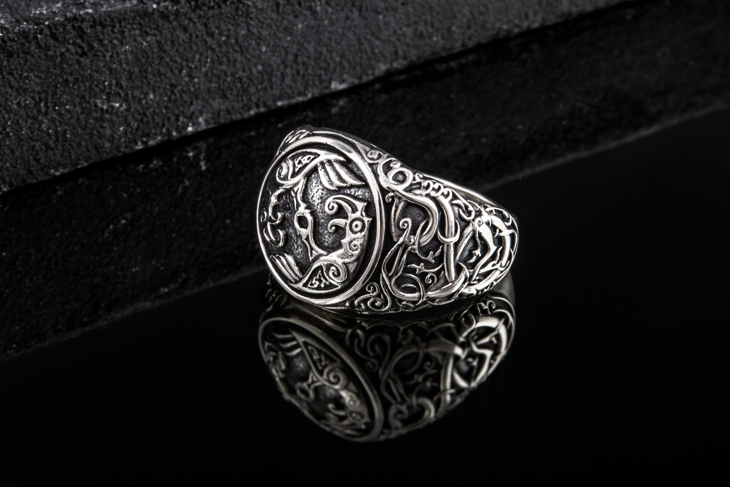vkngjewelry Ring Handcrafted Hugin Munin Urnes Style Sterling Silver