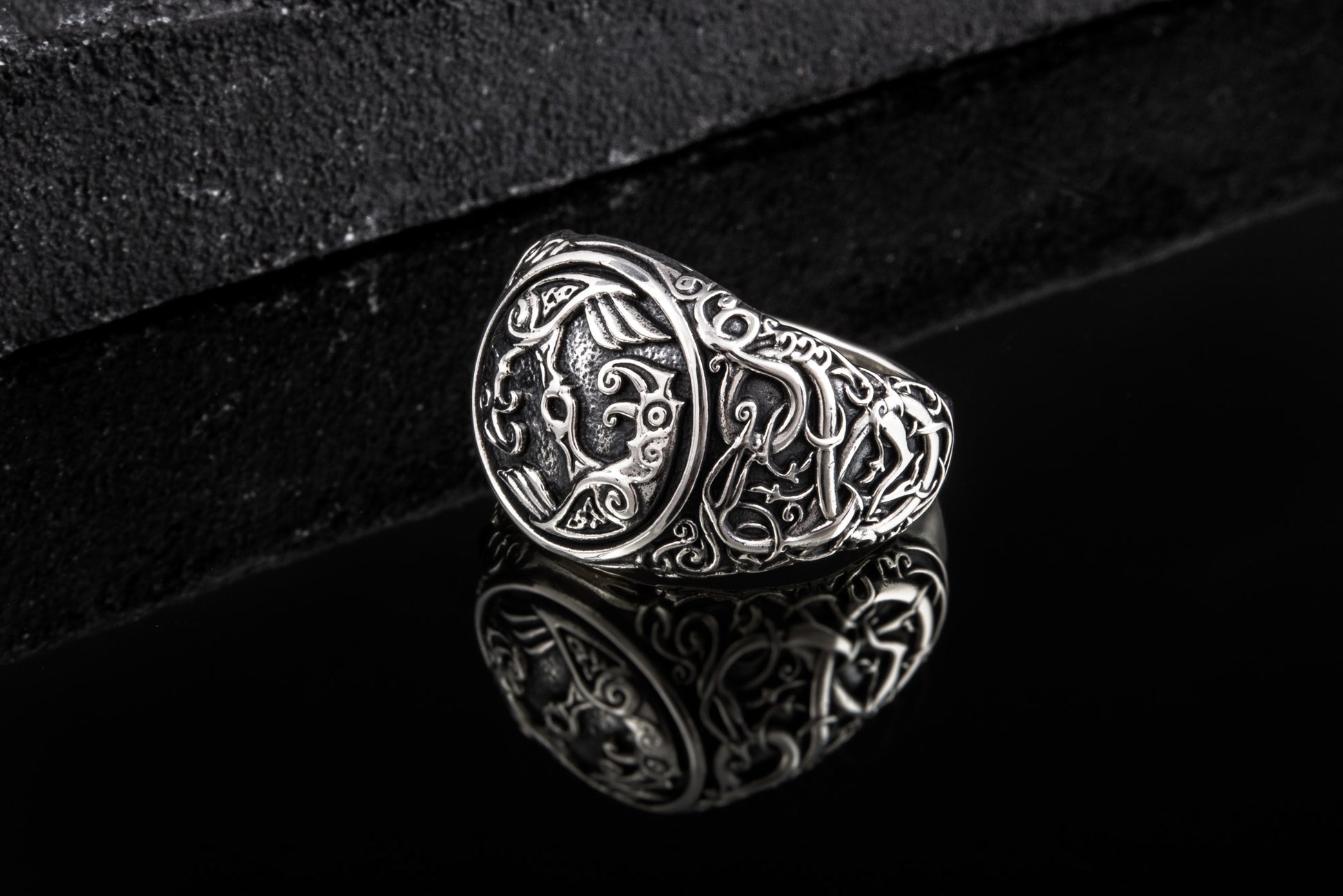 vkngjewelry Ring Handcrafted Hugin Munin Urnes Style Sterling Silver