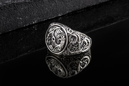 vkngjewelry Ring Handcrafted Hugin Munin Urnes Style Sterling Silver