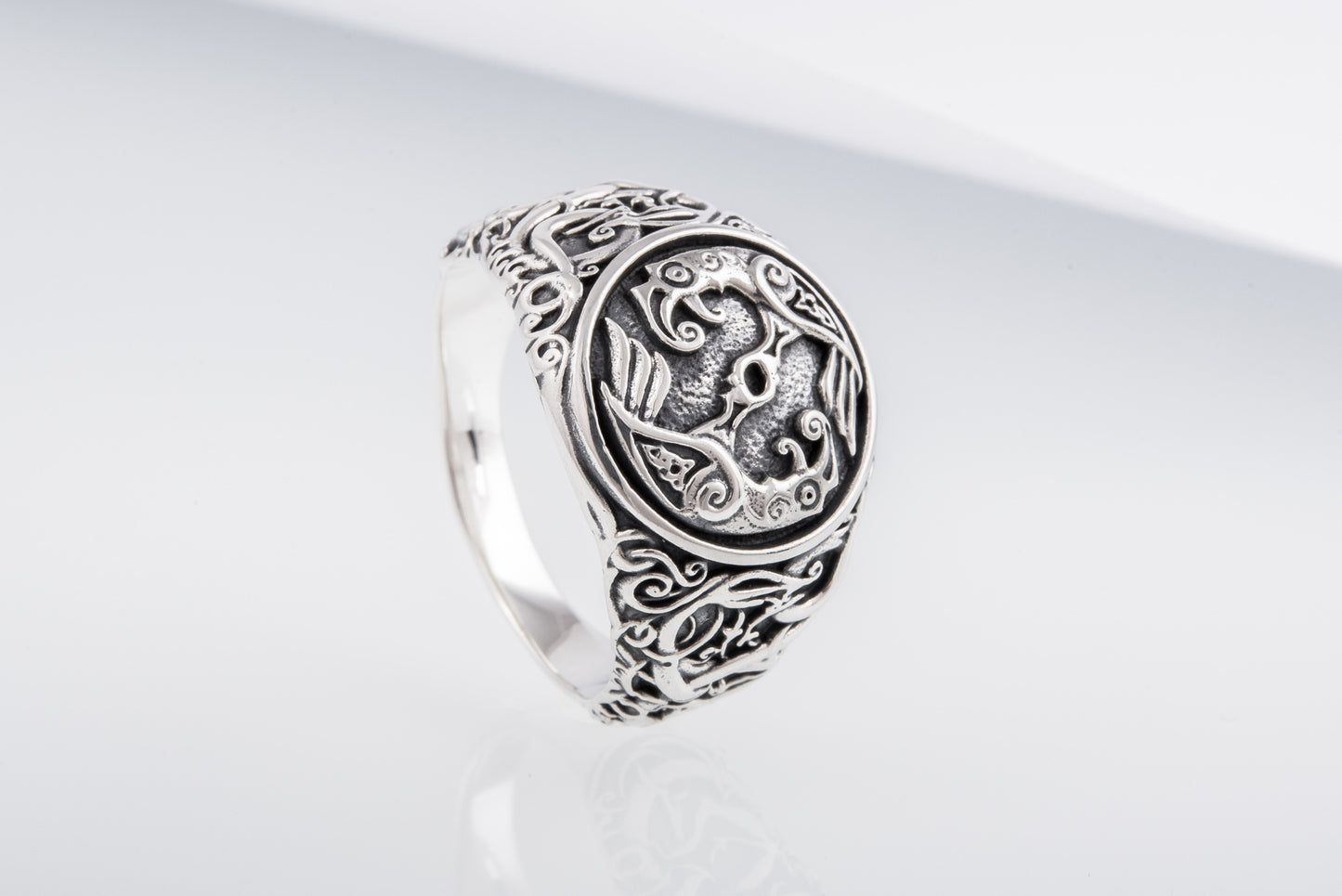 vkngjewelry Ring Handcrafted Hugin Munin Urnes Style Sterling Silver