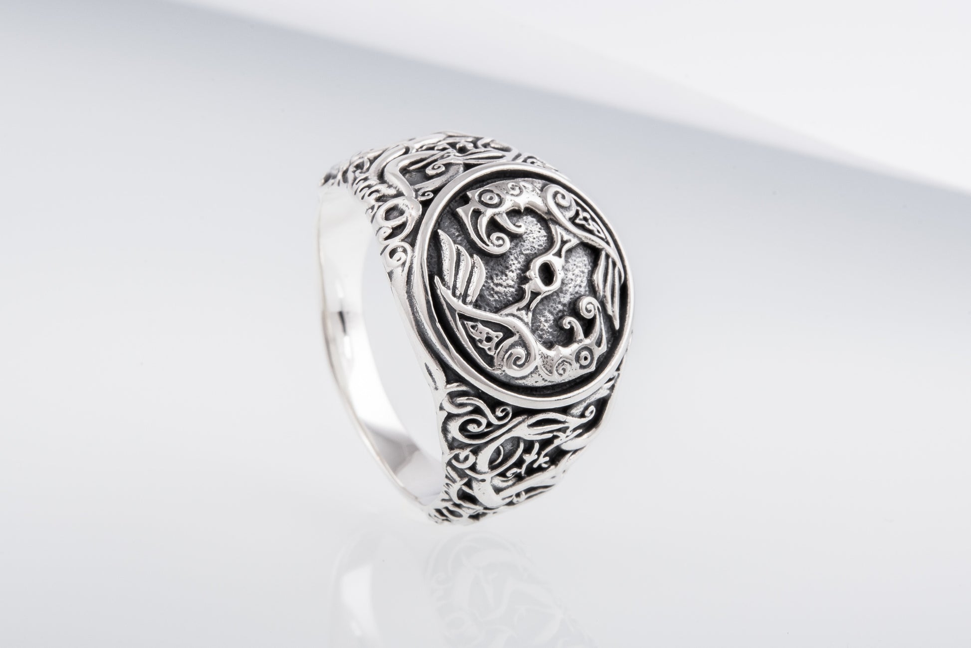 vkngjewelry Ring Handcrafted Hugin Munin Urnes Style Sterling Silver