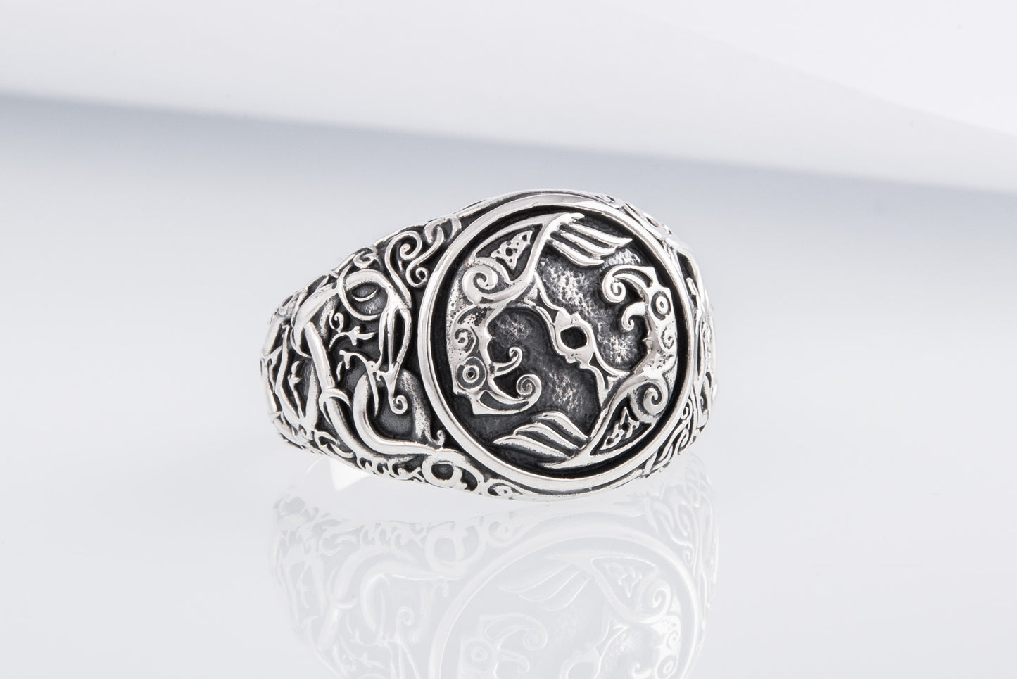 vkngjewelry Ring Handcrafted Hugin Munin Urnes Style Sterling Silver