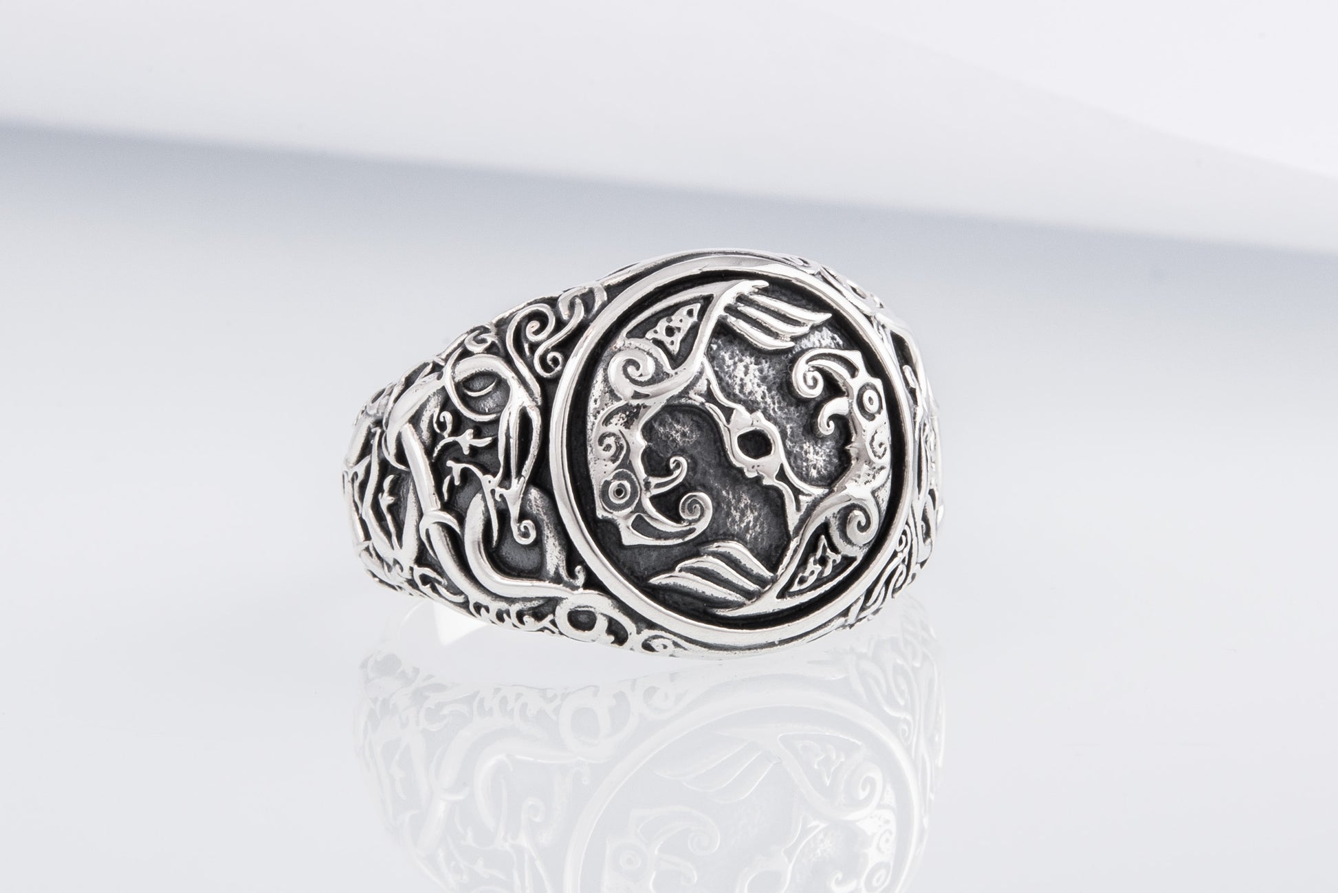 vkngjewelry Ring Handcrafted Hugin Munin Urnes Style Sterling Silver