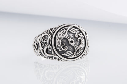 vkngjewelry Ring Handcrafted Hugin Munin Urnes Style Sterling Silver