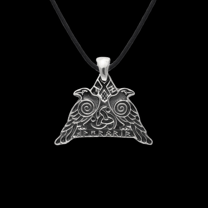 vkngjewelry Pendant Handcrafted Huginn and Muninn Odin's Ravens Amulet Sterling Silver Pendant