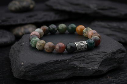 vkngjewelry Bracelet Natural Indian Agate Gemstone Bracelet with Sterling Silver Bead
