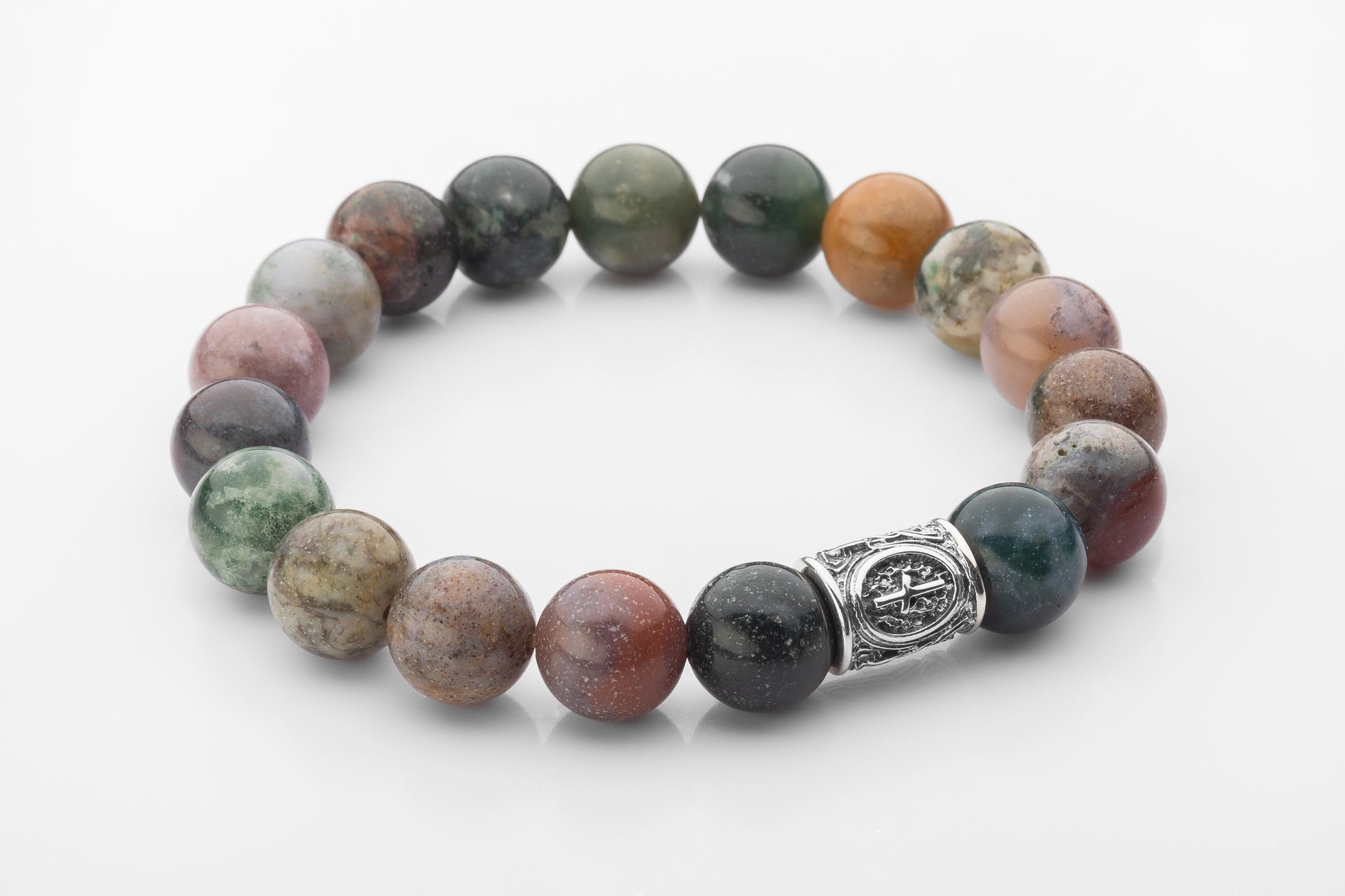 vkngjewelry Bracelet Natural Indian Agate Gemstone Bracelet with Sterling Silver Bead