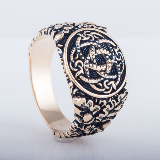vkngjewelry Bagues Jormungandr Symbol Oak Leaves and Acorns Bronze Ring