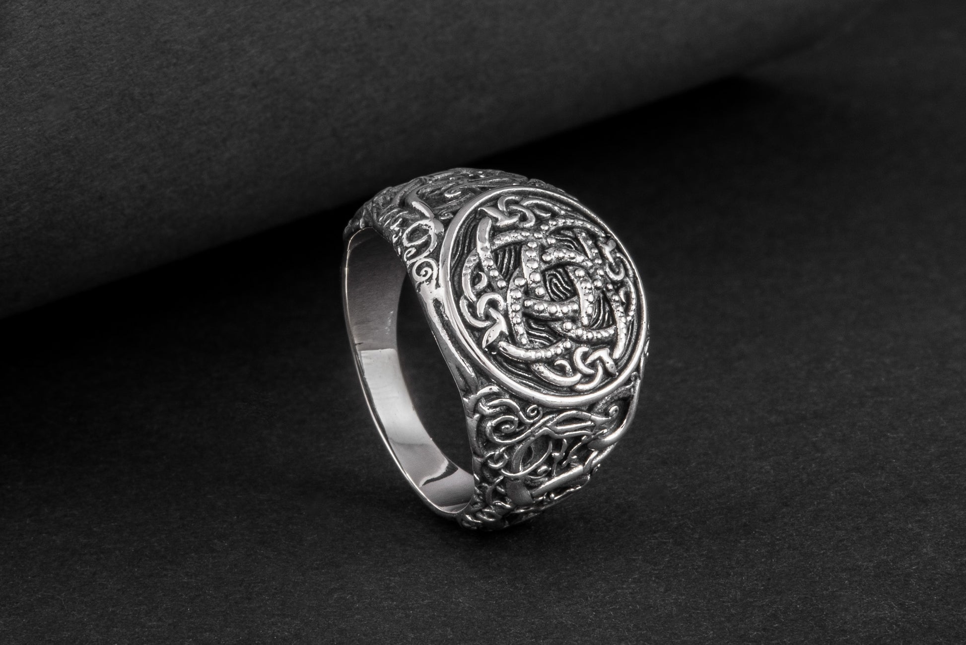 vkngjewelry Ring Handcrafted Jormungandr Symbol Urnes Style Sterling Silver Ring