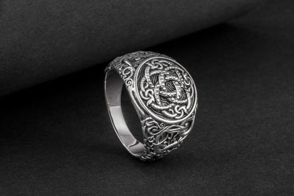 vkngjewelry Ring Handcrafted Jormungandr Symbol Urnes Style Sterling Silver Ring
