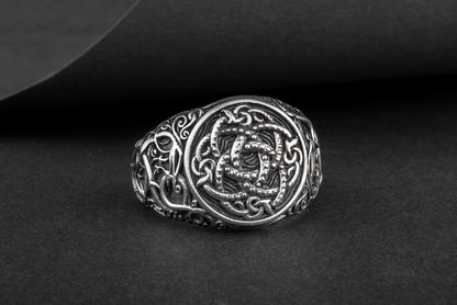 vkngjewelry Ring Handcrafted Jormungandr Symbol Urnes Style Sterling Silver Ring