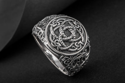 vkngjewelry Ring Handcrafted Jormungandr Symbol Urnes Style Sterling Silver Ring