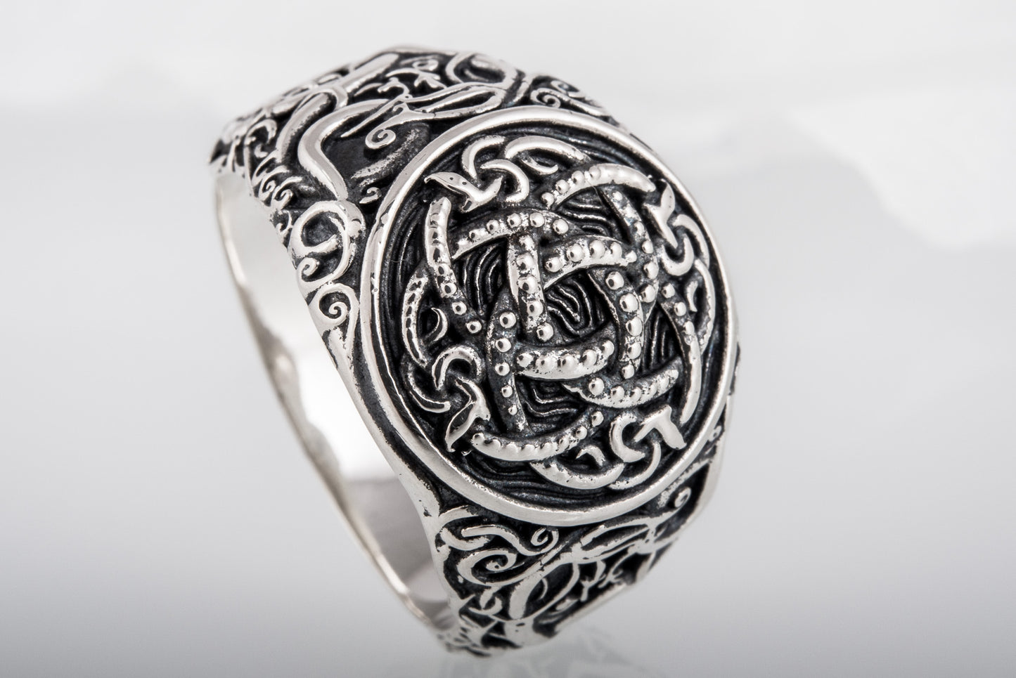 vkngjewelry Ring Handcrafted Jormungandr Symbol Urnes Style Sterling Silver Ring