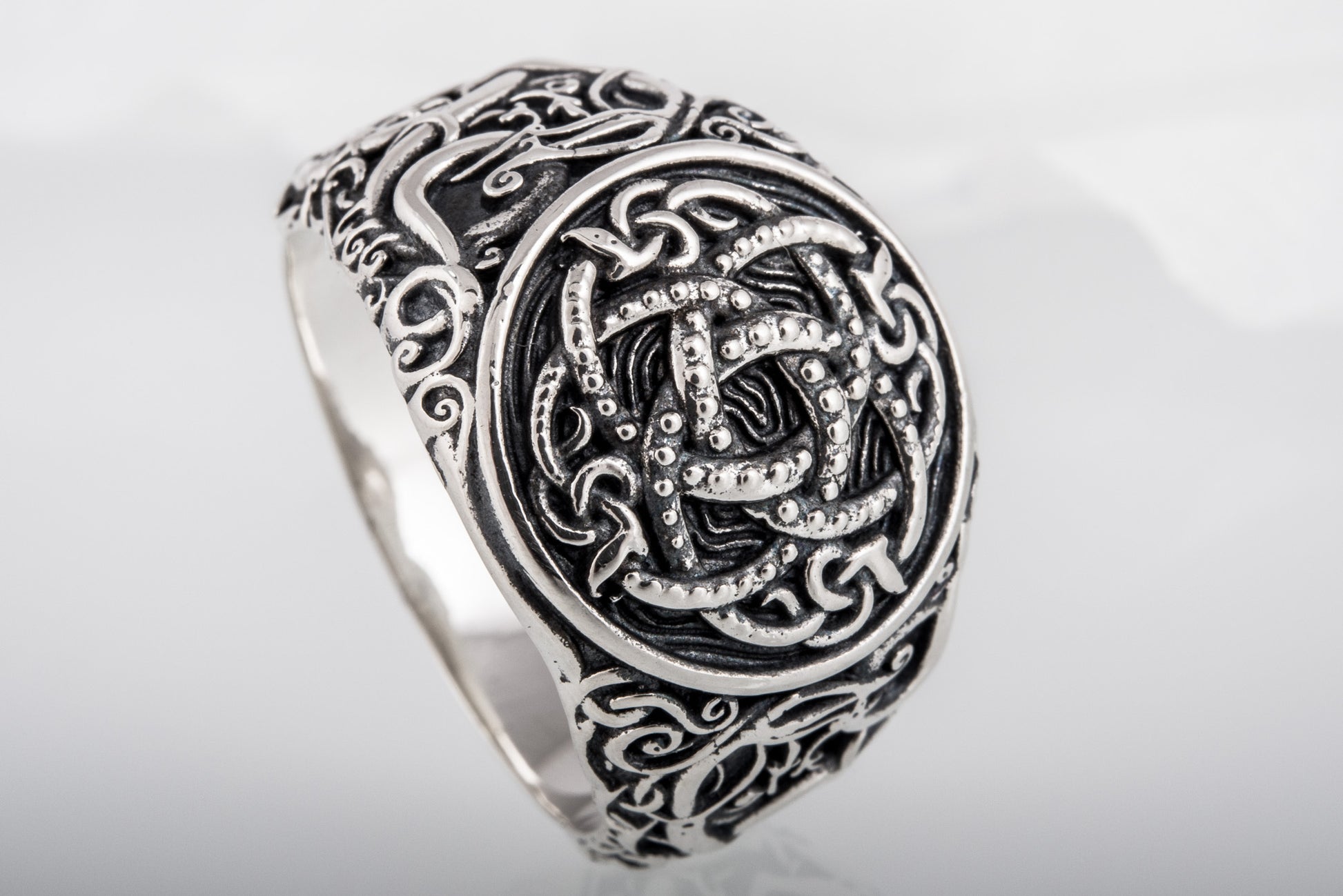 vkngjewelry Ring Handcrafted Jormungandr Symbol Urnes Style Sterling Silver Ring