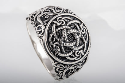 vkngjewelry Ring Handcrafted Jormungandr Symbol Urnes Style Sterling Silver Ring