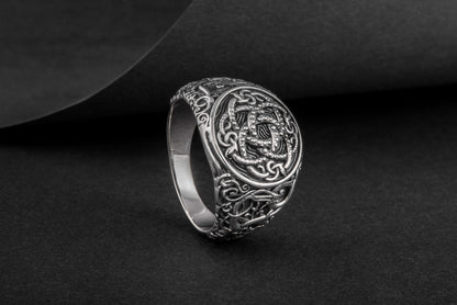 vkngjewelry Ring Handcrafted Jormungandr Symbol Urnes Style Sterling Silver Ring
