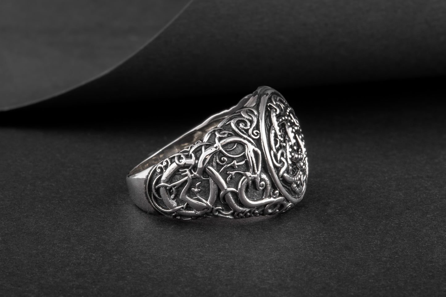 vkngjewelry Ring Handcrafted Jormungandr Symbol Urnes Style Sterling Silver Ring