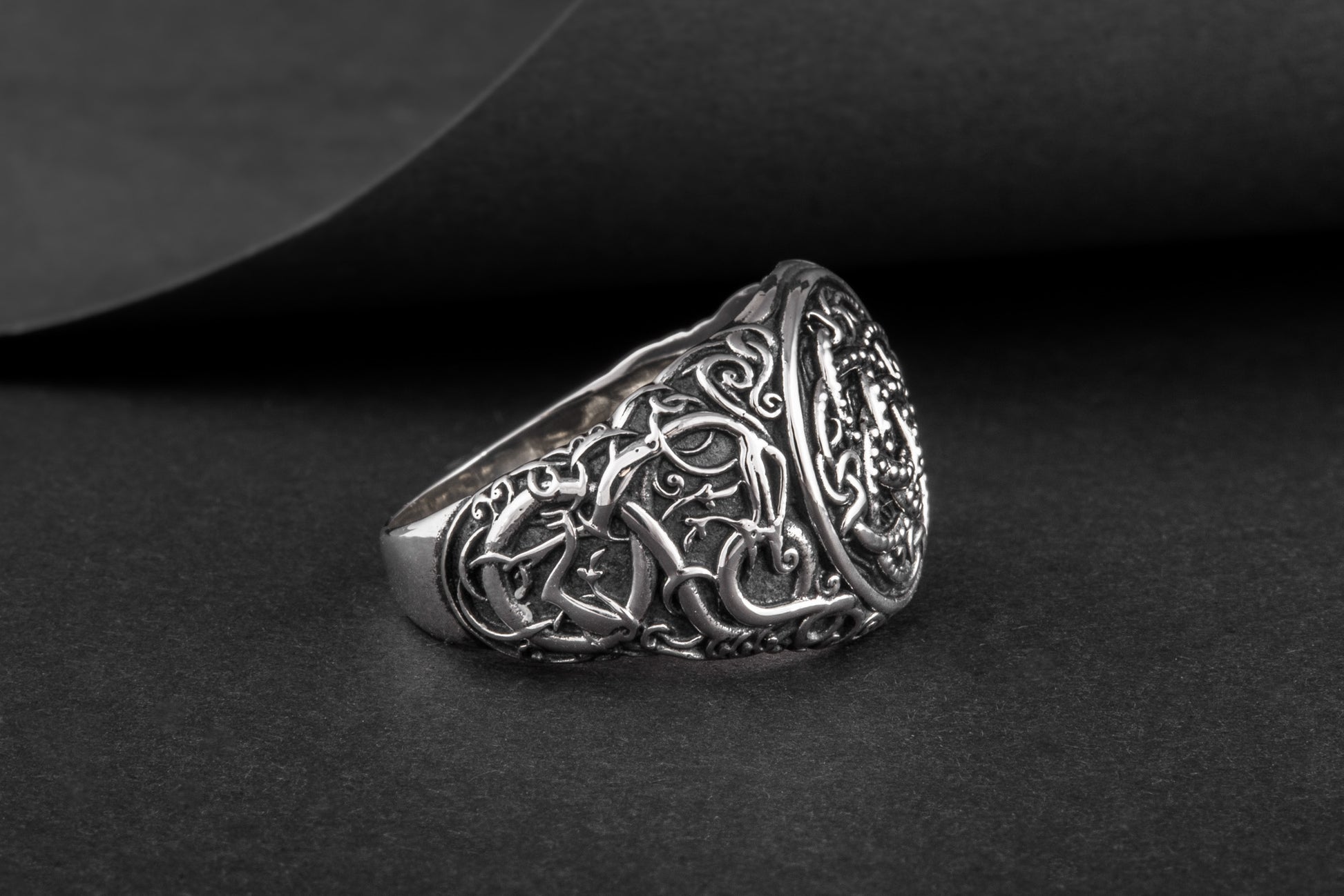 vkngjewelry Ring Handcrafted Jormungandr Symbol Urnes Style Sterling Silver Ring