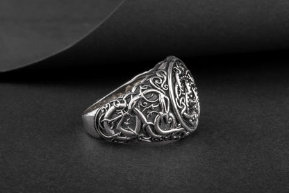 vkngjewelry Ring Handcrafted Jormungandr Symbol Urnes Style Sterling Silver Ring
