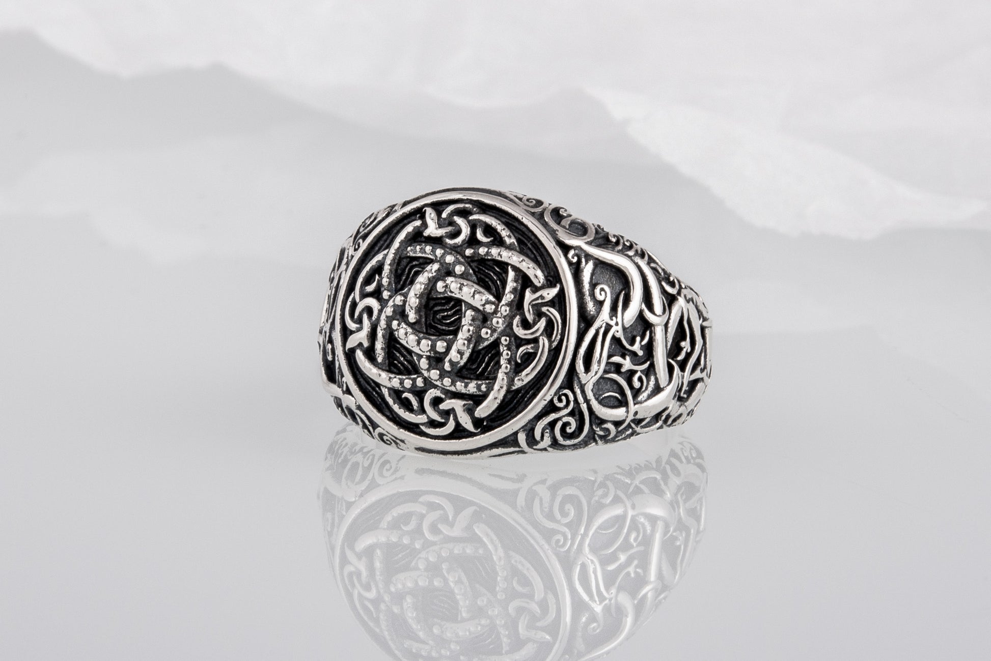 vkngjewelry Ring Handcrafted Jormungandr Symbol Urnes Style Sterling Silver Ring