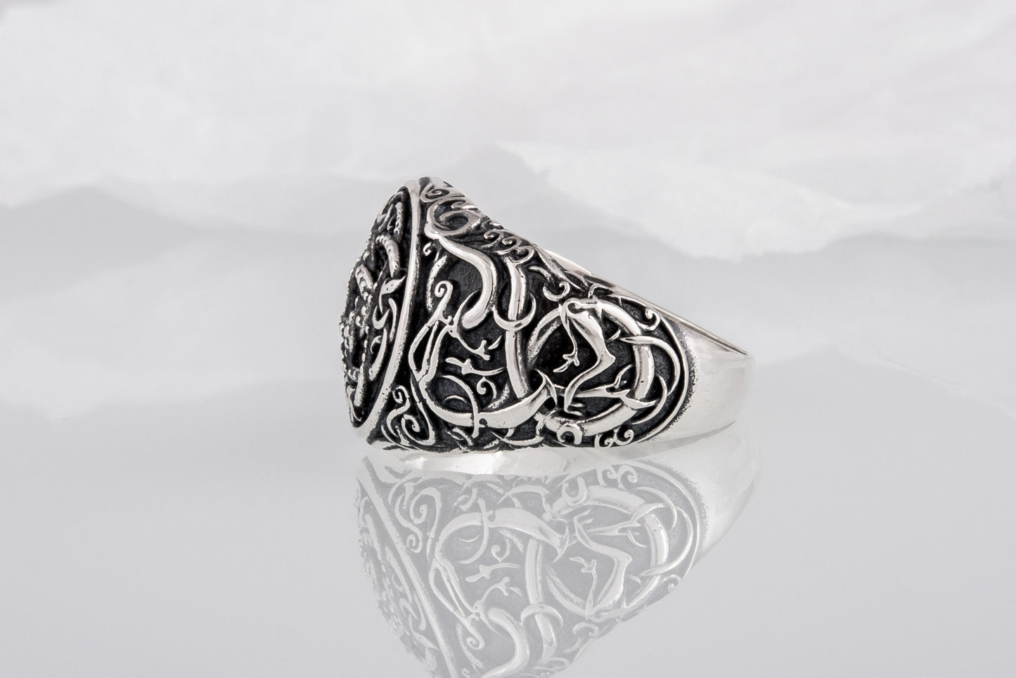 vkngjewelry Ring Handcrafted Jormungandr Symbol Urnes Style Sterling Silver Ring