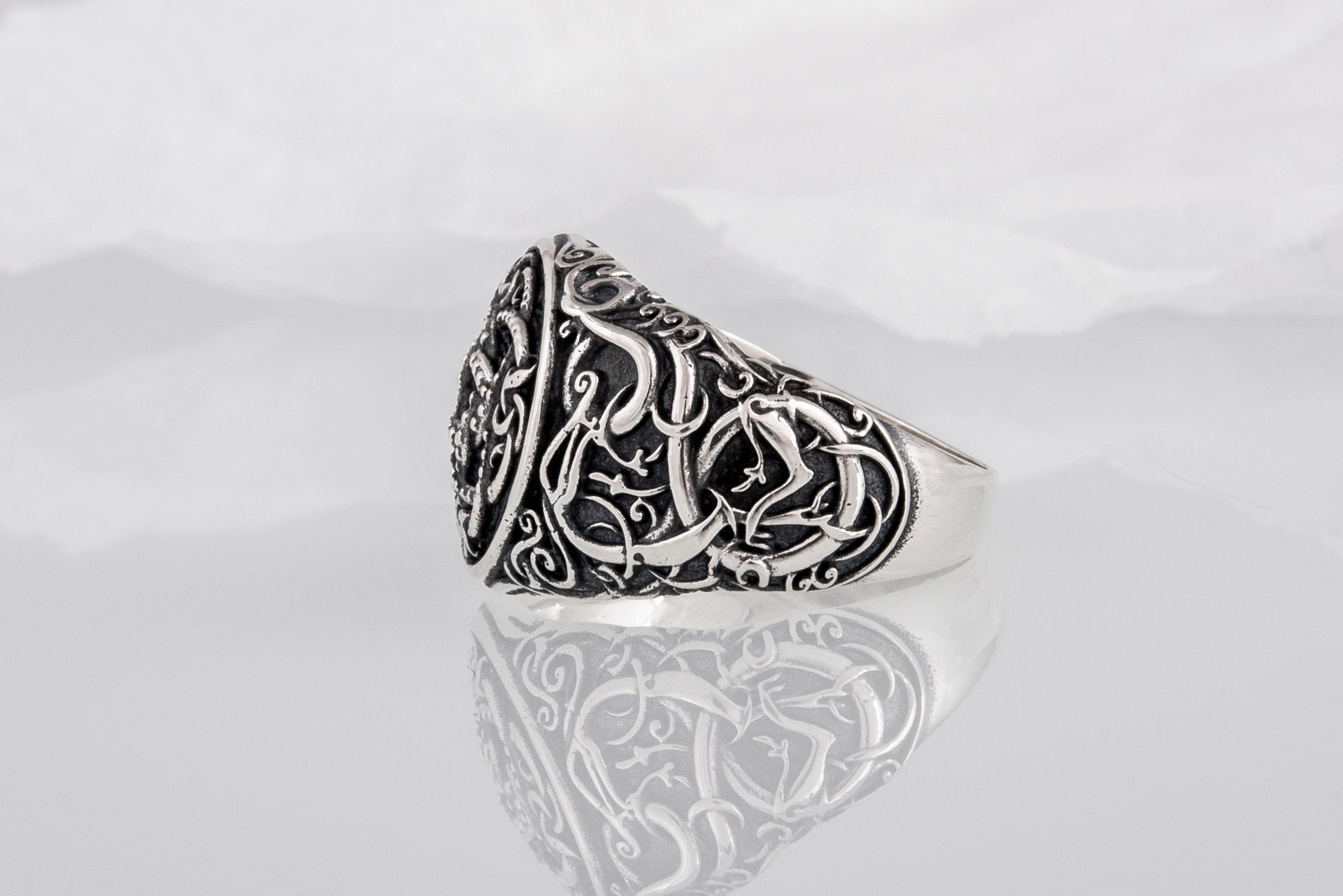 vkngjewelry Ring Handcrafted Jormungandr Symbol Urnes Style Sterling Silver Ring