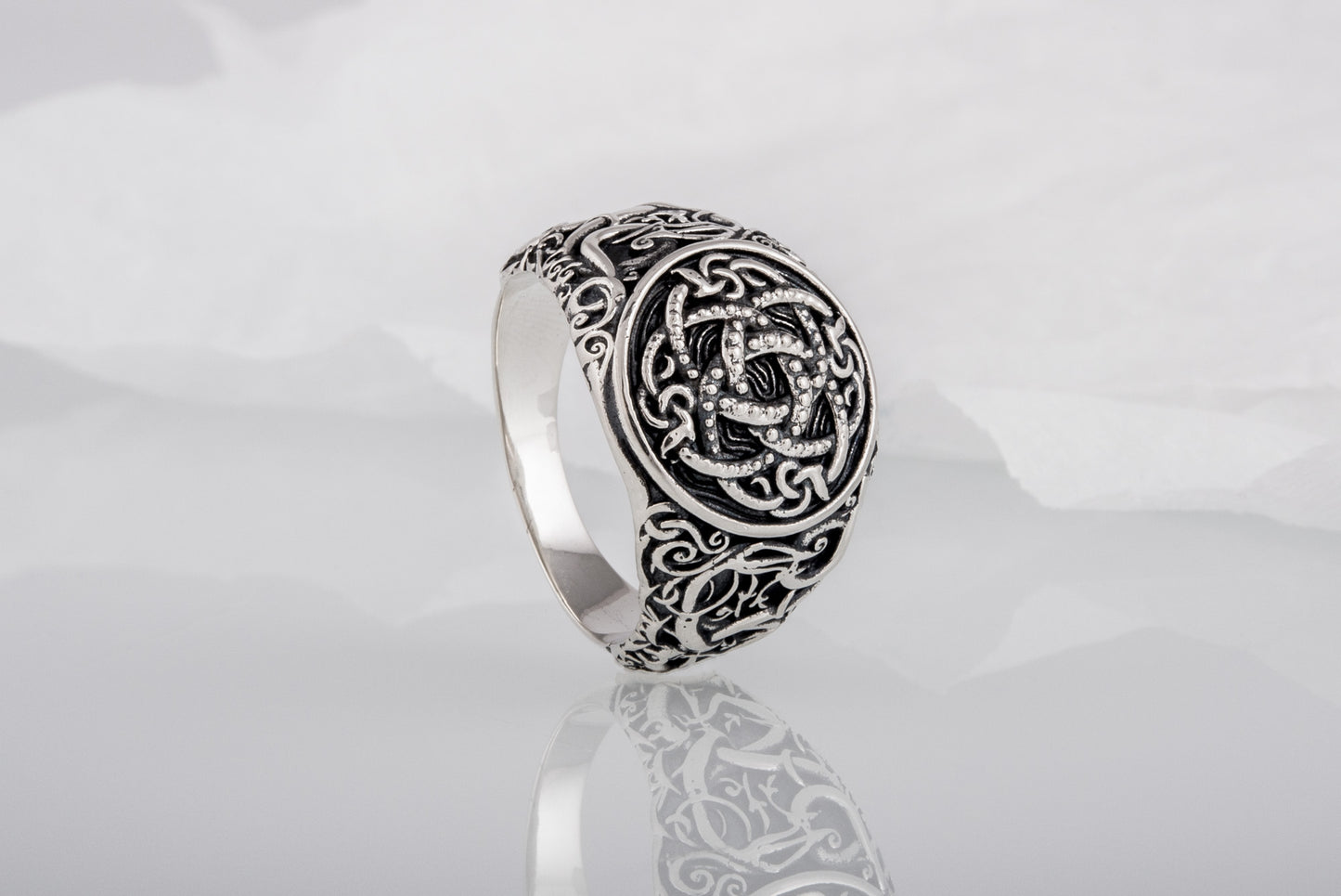 vkngjewelry Ring Handcrafted Jormungandr Symbol Urnes Style Sterling Silver Ring