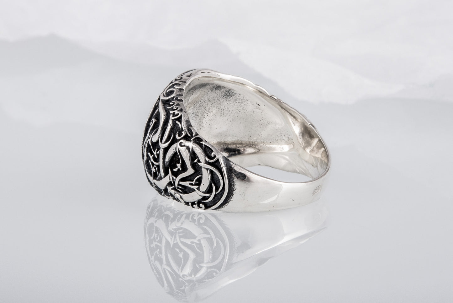 vkngjewelry Ring Handcrafted Jormungandr Symbol Urnes Style Sterling Silver Ring